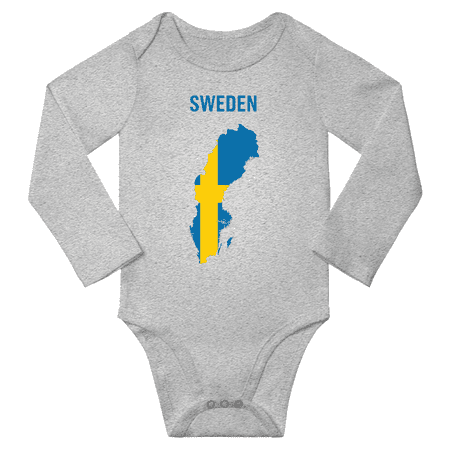 

Sweden Flag Map Baby Long Slevve Rompers (Gray 3-6 Months)