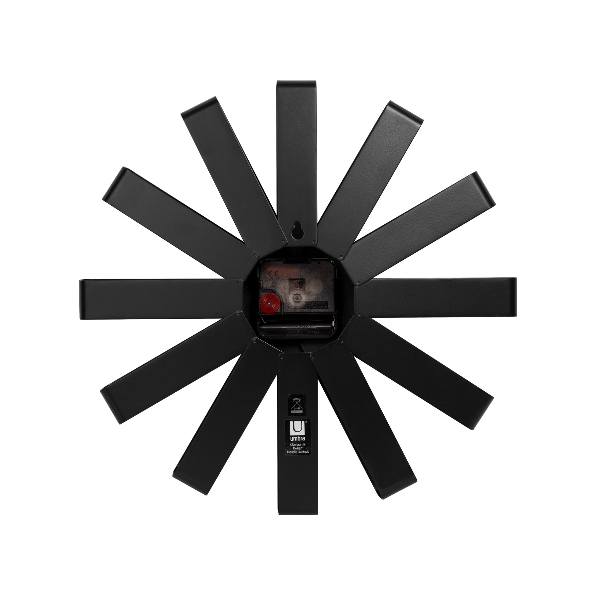 Umbra Ribbon Modern Metal Wall Clock Silent Analog Battery Operated Quartz Movement Black