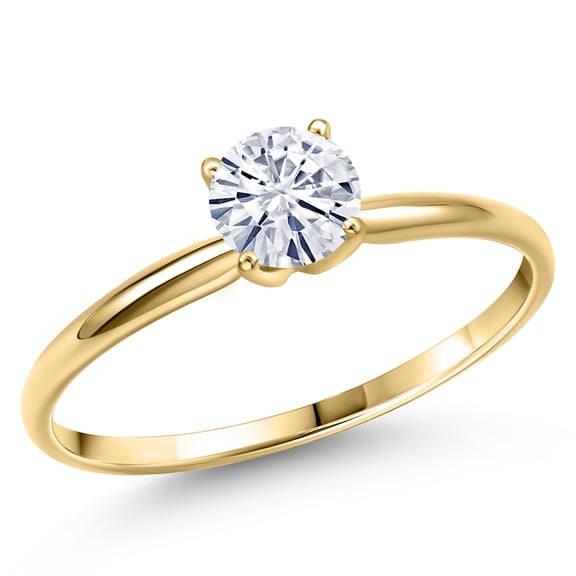 Gem Stone King 14K Yellow Gold White Moissanite Engagement Ring for Women | 0.80 Cttw | Round 6MM | Gemstone Birthstone | Size 7