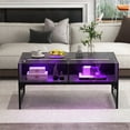 thumbnail image 4 of Gymax High-gloss LED Coffee Table w/ Faux Marble & Tempered Glass Top 4 Storage Cubes Black, 4 of 10