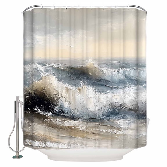 72x78 Inch Shower Curtain Ocean Oil Painting Bathroom Decor Waterproof Fabric Bathtub Bath Curtains Decorative Farmhouse Retro Beach Abstract Art Extra Long Shower Curtain Set with Hooks