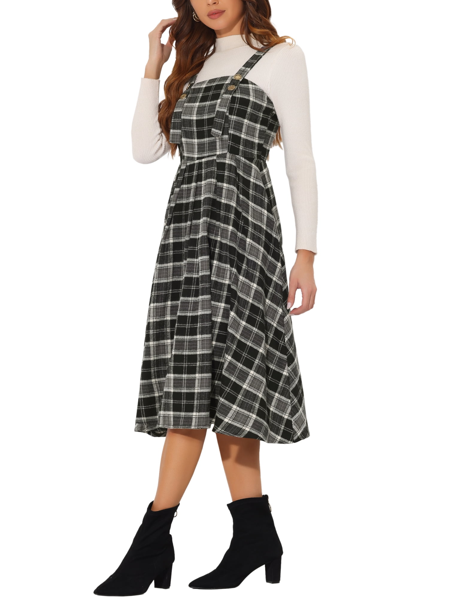 INSPIRE CHIC Women's Vintage Plaid Sleeveless A-Line Overall