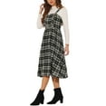thumbnail image 4 of INSPIRE CHIC Women's Vintage Plaid Sleeveless A-Line Overall Pinafore Midi Dress M Black, 4 of 6