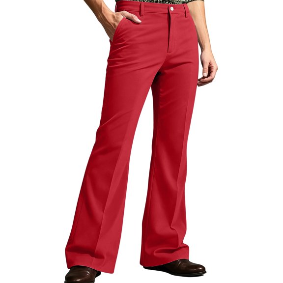 Purcolt Mens Flare Dress Pants Dressy Casual Button Zipper Fly High Waist Bell Bottom Trousers Comfort Slim Fit Lounge Pants with Pockets for Party Work Office
