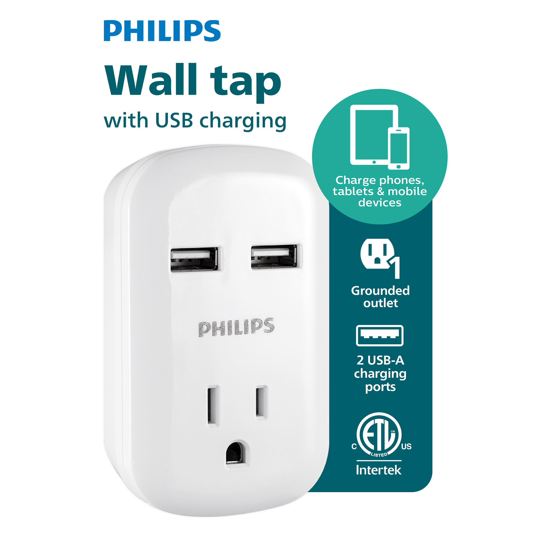Philips Wall Tap with 2 USB Ports and 1 Outlet photo 1