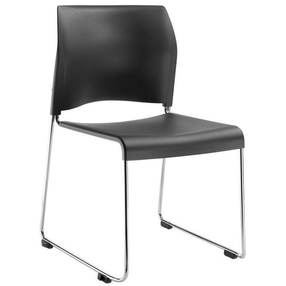 Pemberly Row 30.75" Modern Cafetorium Plastic Stack Chair in Charcoal