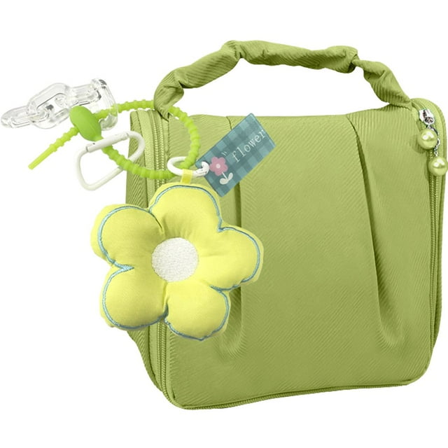 Cloud Cosmetic Bag Hangable Pleated Wash Bags with Pendant for Camping (Green)