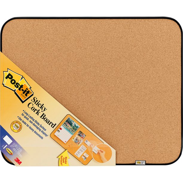 Postit® Sticky Cork Board, 18" x 22", Gray and Black, Includes Command
