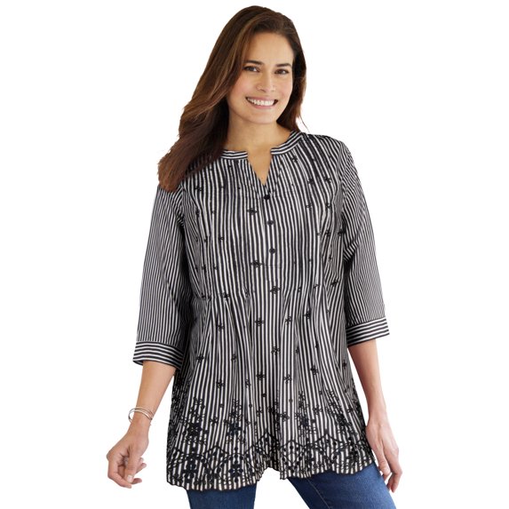 Woman Within Women's Plus Size Embroidered Cotton Tunic