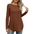 thumbnail image 6 of QYZEU Womens Clothes Solid Color Long Sleeve Shirts Fashion Fall Tops Dressy Casual Blouses Scoop Neck Side Slit Loose Tunic Tops for Leggings Brick Red XL, 6 of 7