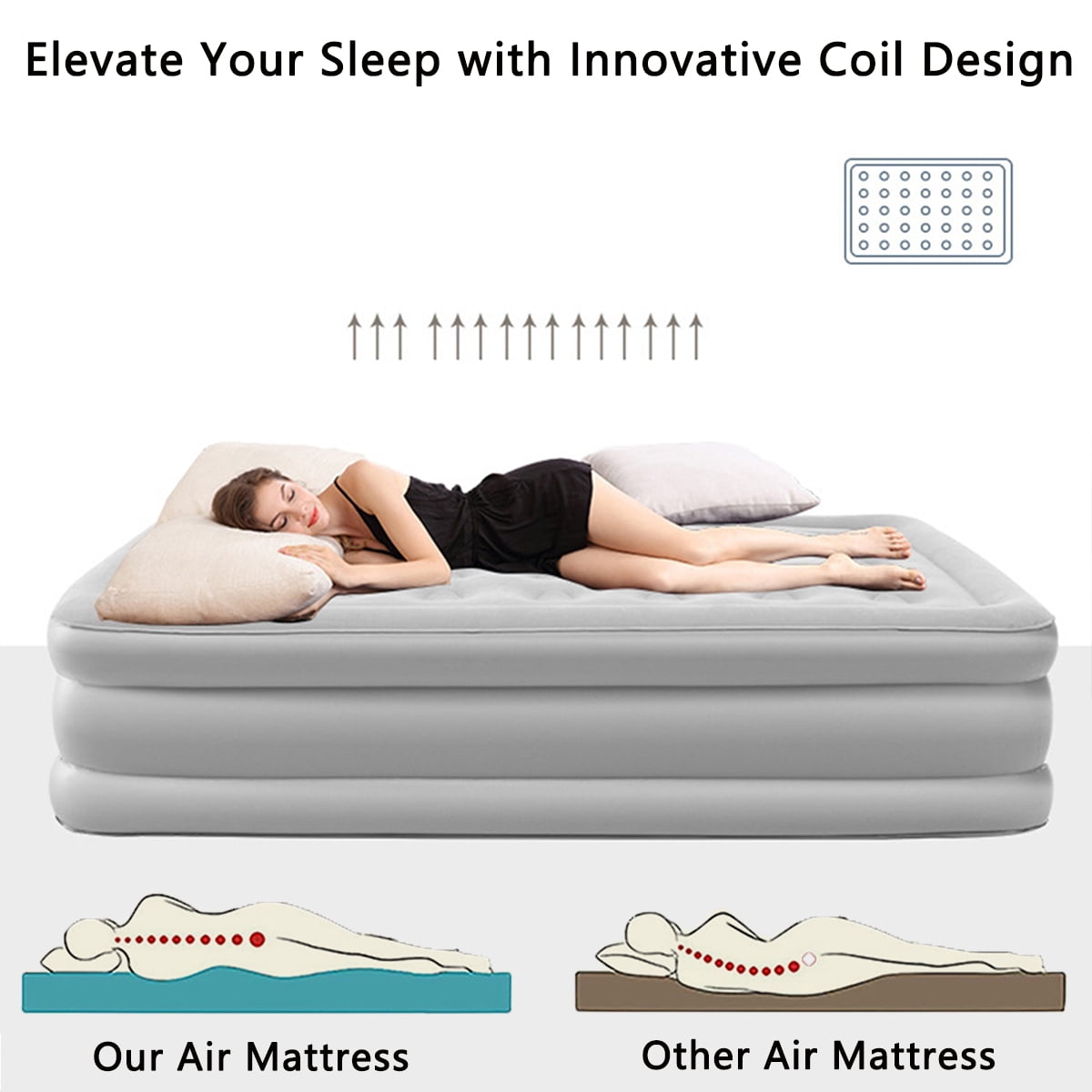 AJONALAA 18in Air Mattress, Queen Airbed with Headboard, Inflatable Mattress Camping