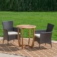 thumbnail image 3 of GDF Studio Brantly Outdoor Acacia Wood and Wicker 3 Piece Bistro Set with Cushions, Teak, Multibrown, and Beige, 3 of 13