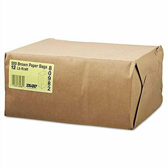 12# Paper Bag, 40-lb Base Weight,  Kraft, 7-1/16x4-1/2x13-3/4, Pack of 2