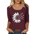thumbnail image 2 of Viluyesy 3/4 Sleeves T-Shirt Women Round Neck Shirt Tops Fashionable Relaxed Loose Blouse Multicolor Size 2XL, 2 of 9