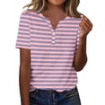thumbnail image 1 of BVOFAR Womens Trendy Striped Tops 2025 Short Sleeve V Neck Button Shirts Summer Casual Color Block Tunics, 1 of 8