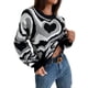 thumbnail image 2 of Mujeres Niñas Suéter de manga larga en forma de corazón Rayas Cuello redondo Suéter corto suelto Top de punto XBTCLXEBCO T L, Negro, 2 of 6