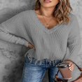 thumbnail image 2 of Mode des Femmes Bloc de Couleur Pull Manches Longues Creux Pompons en Détresse Pull, 2 of 5
