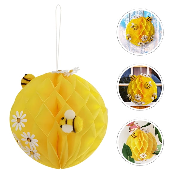 RENACLIPY Yellow Honeycomb Paper Decoration with Felt for Party Celebrations, 1 Set