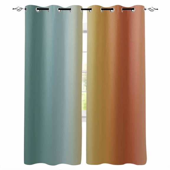 Orange Yellow Green Ombre Blackout Curtains for Bedroom/Living Room, Thermal Insulated Kitchen Curtains, Modern Art Aesthetics Abstract Grommet Darkening Window Treatment Drapes 42"x63"x2