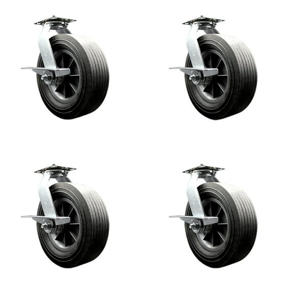 10 Inch Semi Pneumatic Wheel Caster Set 4 Swivel with Brakes 2 with Swivel Locks