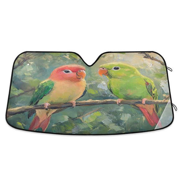 WOBOGO Two Playful Parrots Car Windshield Sunshades Autopilot Lightweight Accordion Sun Visor 53×23.5in