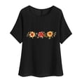 thumbnail image 4 of QATAINLAV T-Shirts à Manches Courtes pour Femmes en Coton et Lin à Col Rond Mode Chemises à Imprimé Floral Blouse Décontractée Coupe Ample Hauts Légers d'Été de Plage Grandes Journées de Soldes Noir G, 4 of 8