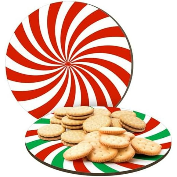 2 PCS Christmas Round Wood Tray Candy Cookies Candy Plate Santa Cookie Plate Milk and Rookies Christmas Theme Treat Board for Kids Christmas Kitchen Present Decoration Christmas Candy Christmas Candy