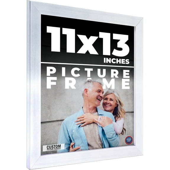 11x13 Frame Silver Stainless Steel Solid Wood Picture Frame | 0.75 Inch Moulding Width | Includes