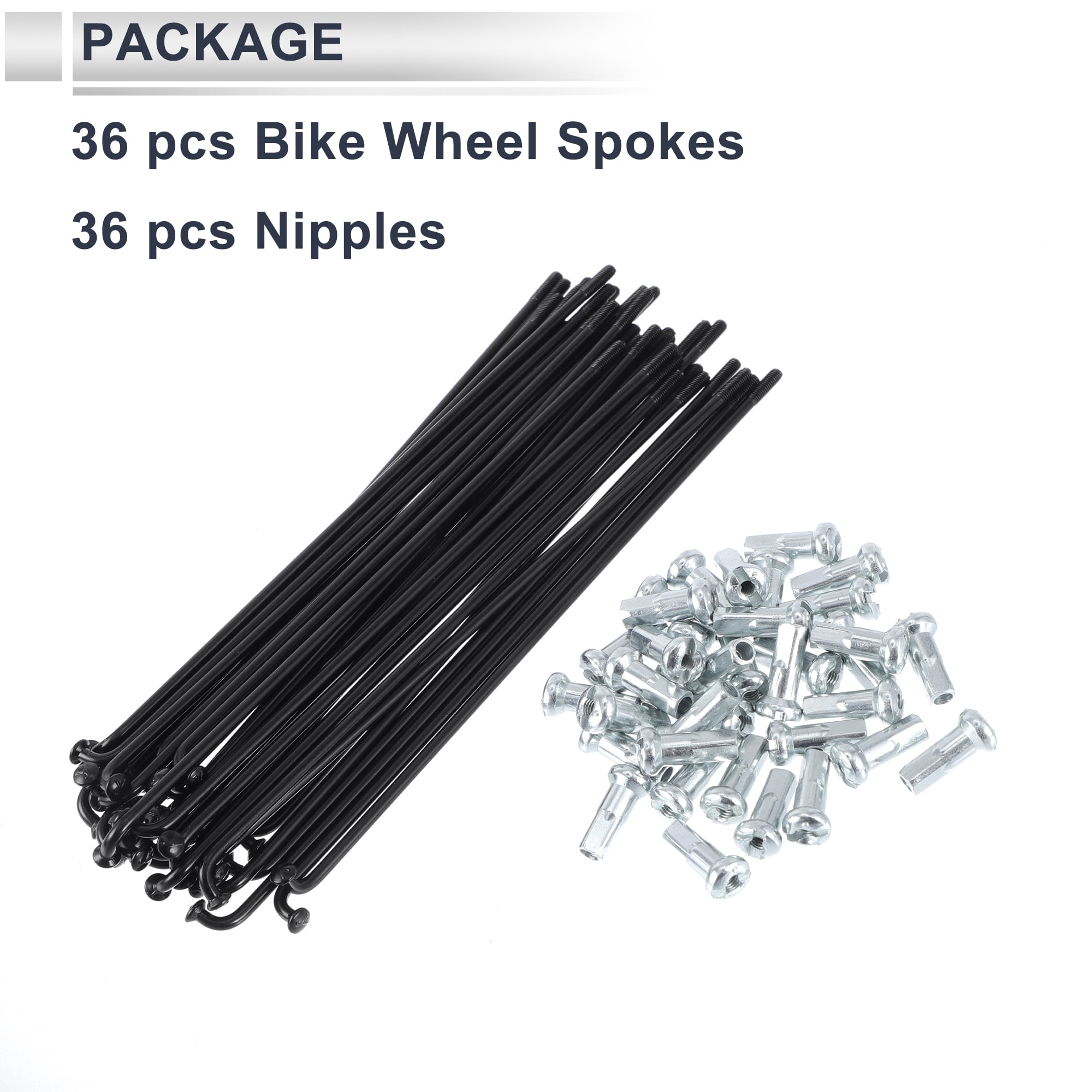 Unique Bargains 36Pcs Durable 13G Bike Wheel Spokes with Nipples 45 Steel Black 5.31"