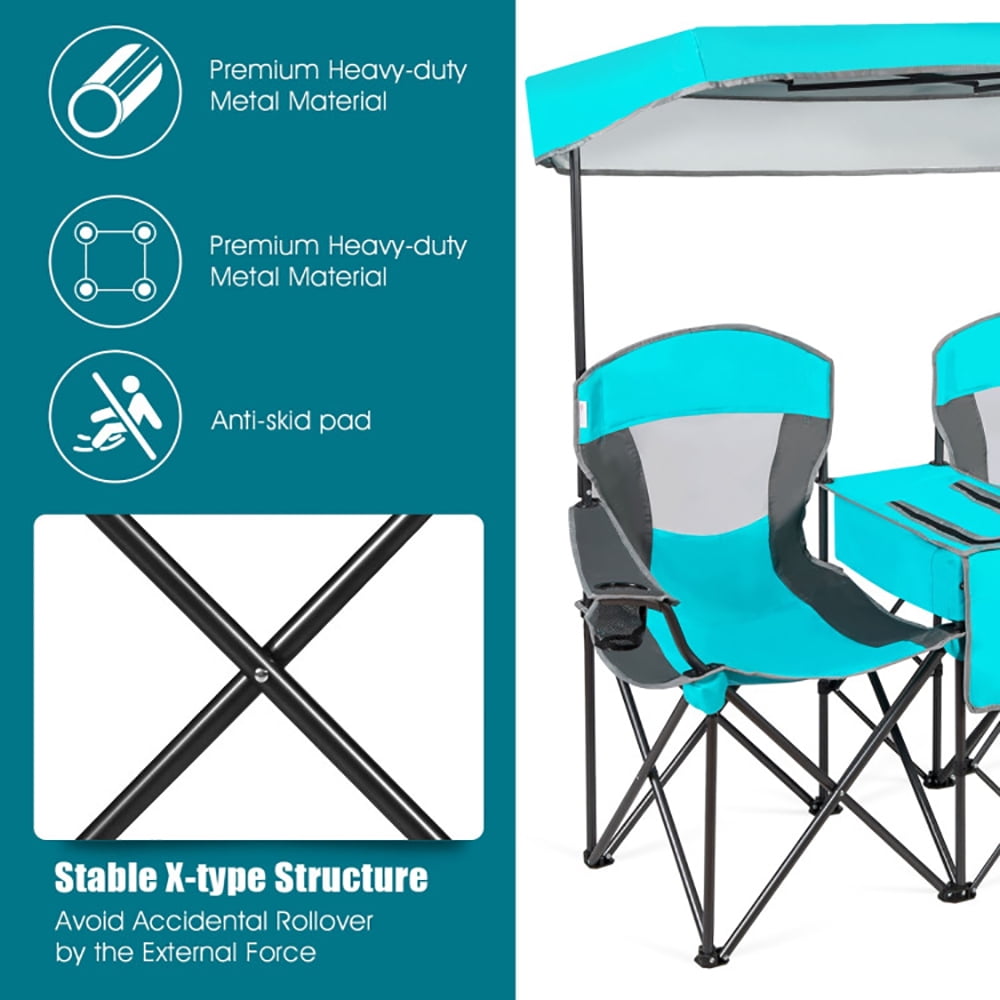 Aimee Lii Portable Folding Camping Canopy Chairs with Cup Holder, Double Camping Chair with Canopy, Turquoise Aimee Lii Portable Folding Camping Canopy Chairs with Cup Holder, Double Camping Chair with Canopy, Turquoise