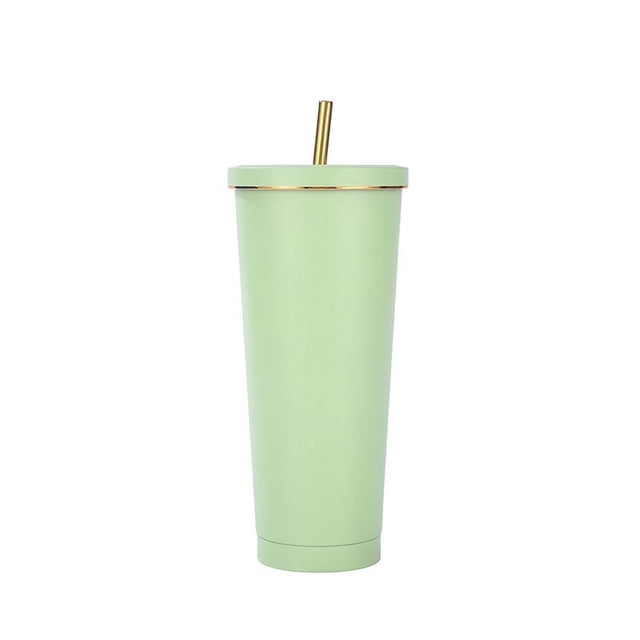 Termo portátil de acero inoxidable 304 con pajita de doble capa para exteriores, taza de café al vacío para automóvil