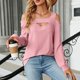thumbnail image 3 of Camiseta de manga larga con cuello en U para mujer: prenda suave y cómoda para otoño/invierno, color liso, detalles recortados, estilo versátil., 3 of 8