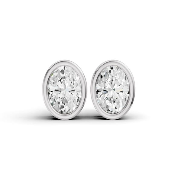 0.25 CTW Oval Cut Lab Grown Diamond Solitaire Earrings With Bezel Setting in 14K White Gold