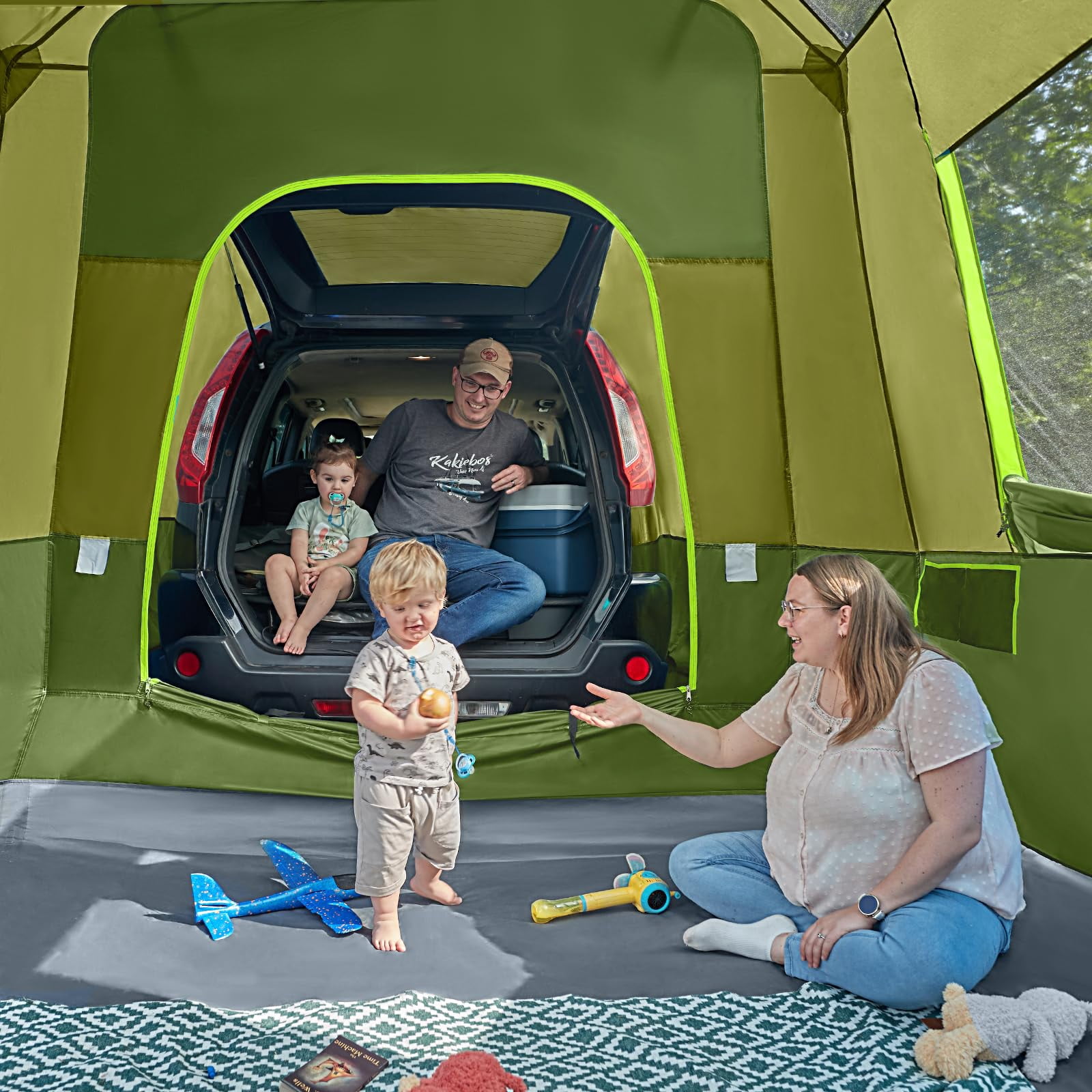 Timber Ridge 5-9 Person SUV Tent with Screen Porch and Awning for Family Camping, Weather Resistant and Portable Van or Car Tent,Green