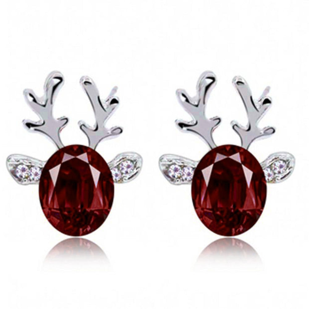 Crystal Gemstone Earrings Three-dimensional Christmas Reindeer Antlers Earrings Christmas Earrings