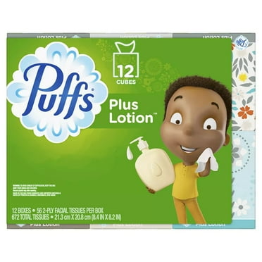 Puffs Plus Lotion White Facial Tissues 12 Boxes of 56 Count Tissues