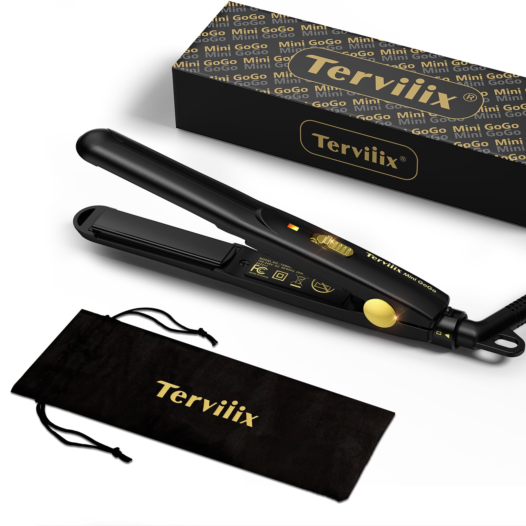 Terviiix Mini Flat Iron for Travel, 1/2'' Small Portable Hair Straightener,  for Short Hair/Bangs, Dual Voltage, Black 
