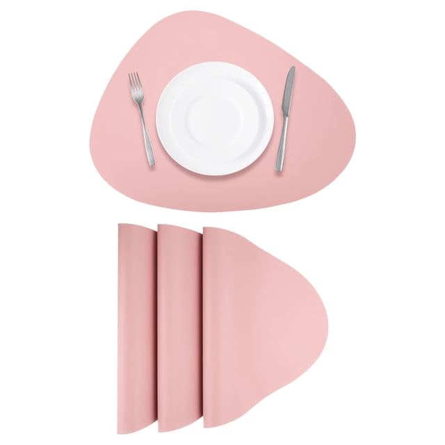 4 Pcs Manteles Individuales de Cuero Sintético para Mesa de Cena, Manteles en Forma de Gota Resistentes al Calor (Rosa)