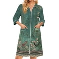 thumbnail image 3 of Zipper Robes for Women Lightweight 3/4 Sleeve Summer Bathrobes for Women Zip Up Front Knee Length Vintage Floral Print Trendy Sleepwear Nightgown with Pockets Green L, 3 of 8