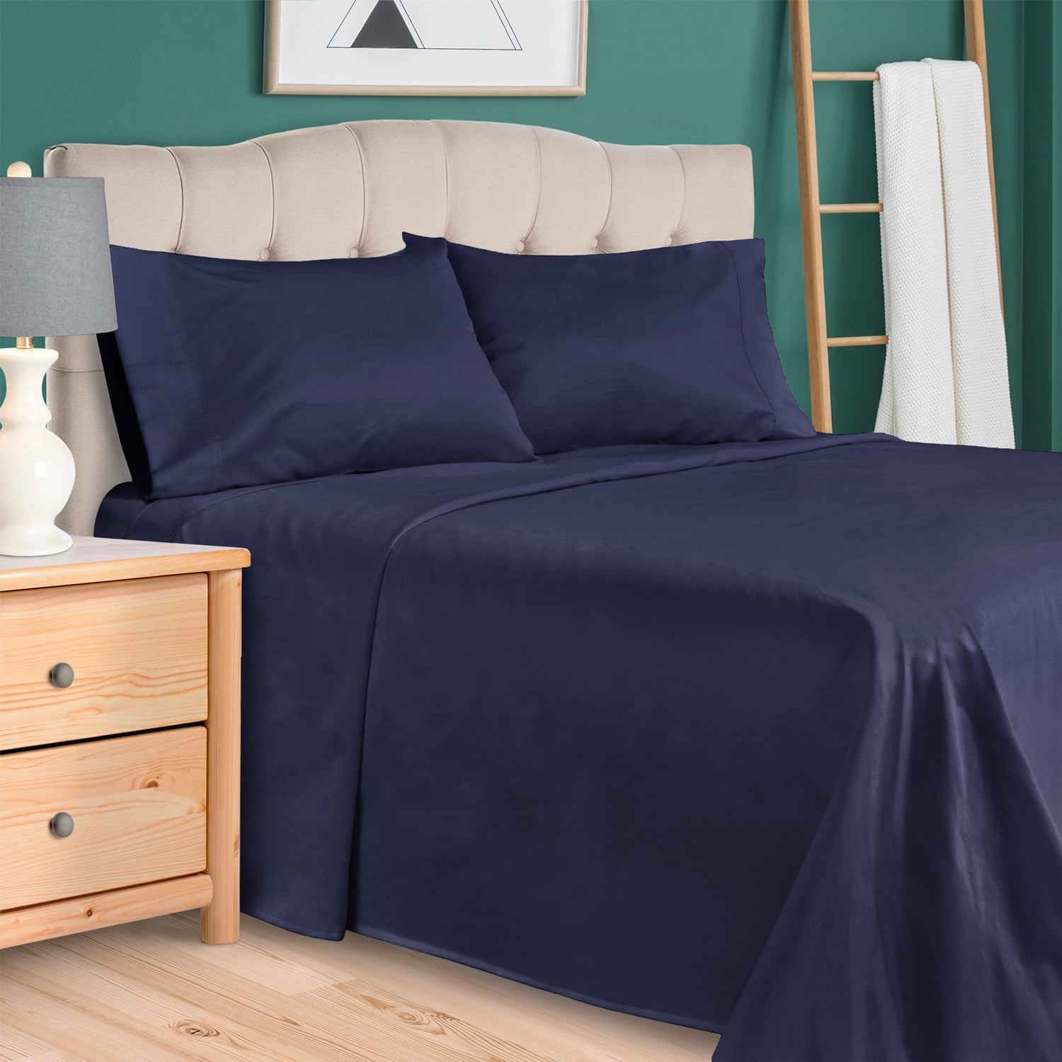 Superior 4-Piece 300 Thread Count Navy Blue Egyptian Cotton Sheet Set, California King