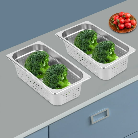 2pcs 1/3 Size Perforated Steam Table Food Pan 4" Deep Hotel Pan Stainless Steel