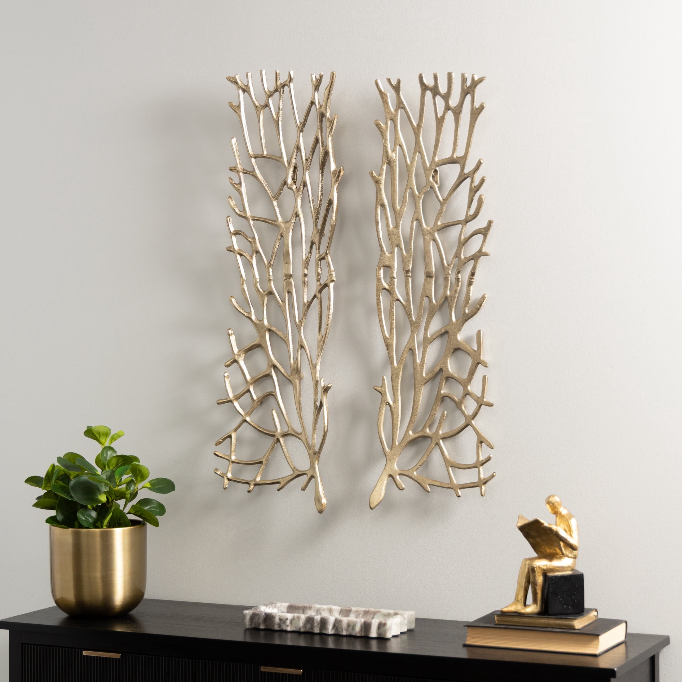 DecMode Gold Aluminum Metal Inspired Coral Wall Decor (2 Count)