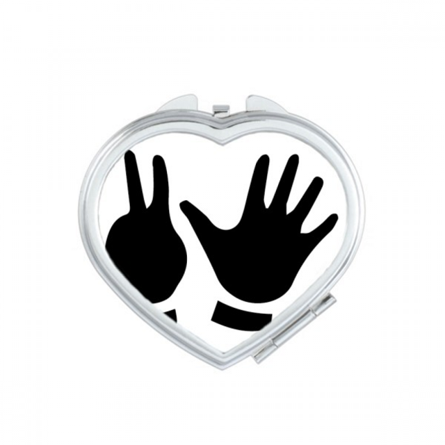 Two Five Gesture Outline Pattern Heart Mirror Travel Magnification Portable Handheld Pocket Makeup