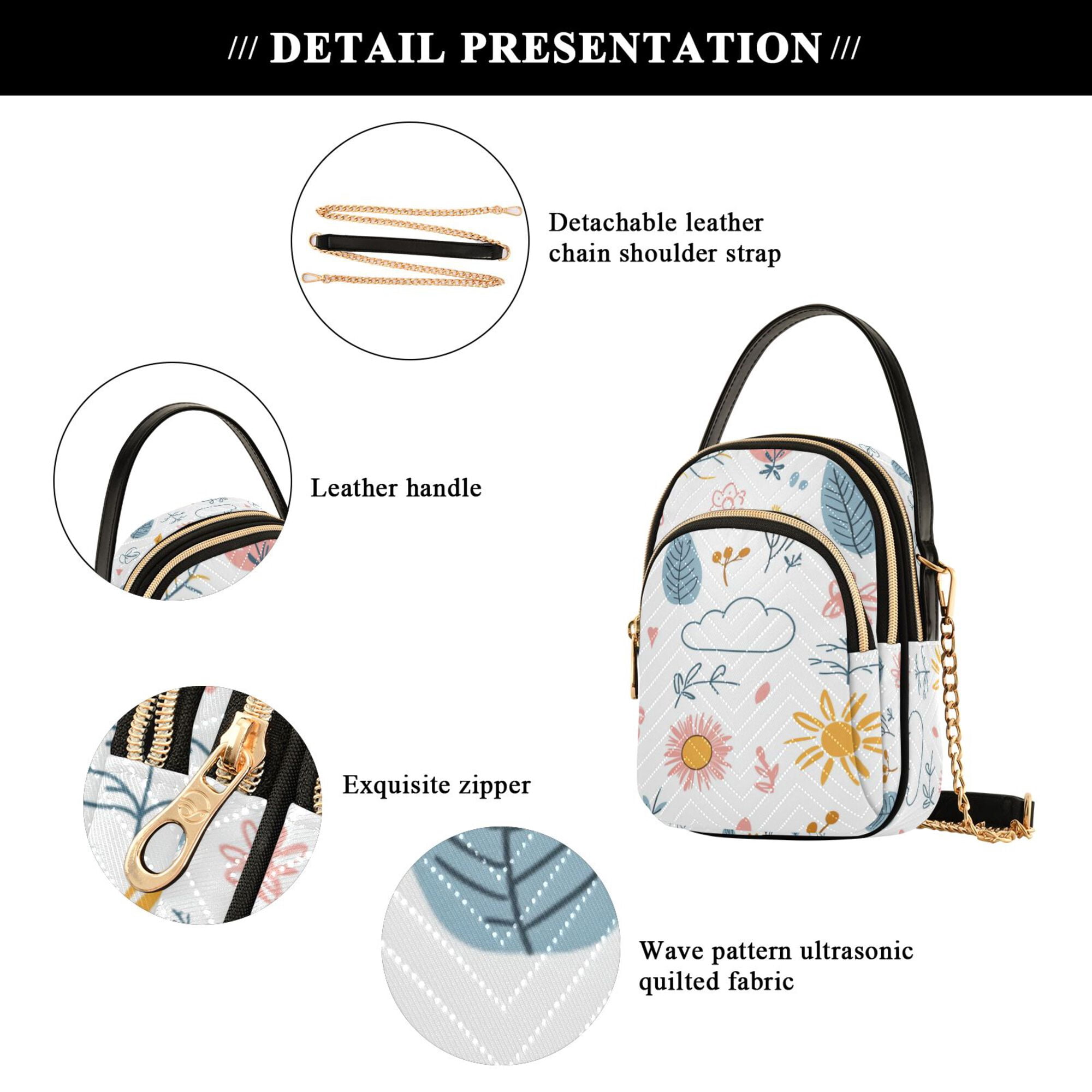 FORMRS Crossbody Bag for Women Quilted Travel Shoulder Cell Phone Purse with Chain Strap Handbag, Cartoon Doodles