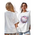 thumbnail image 7 of Women's T-Shirt American Baseball Abstract Short Sleeve Casual Tee Classic Crew Neck T Shirt for Women White, 3XL, 7 of 7