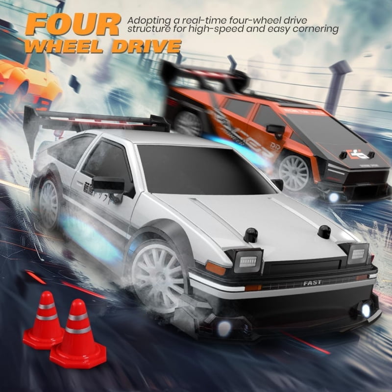 ATJIA RC Drift Car 1:24 Scale 4WD 2.4GHz 30KM/H High Speed Racing Sport Toy Car with LED Lights Racing and Drift Wheels