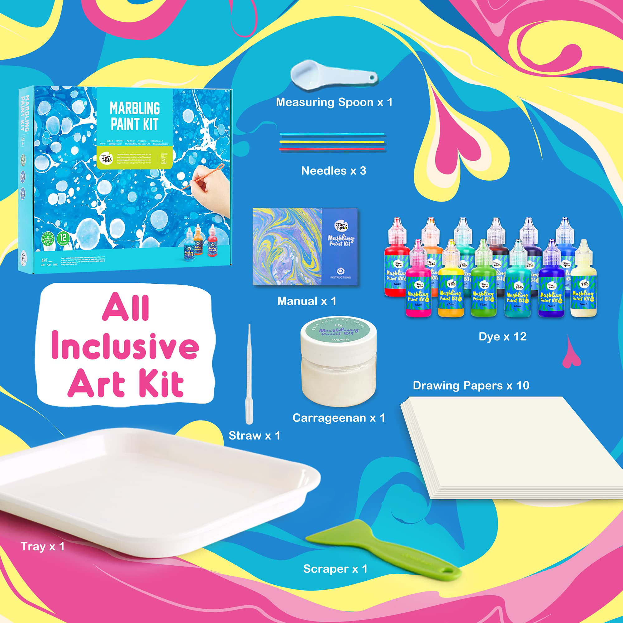 New Jar Melo Water Marbling Paint Kit for Kids; 6 Colors, Marble