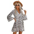 thumbnail image 4 of ABPHQTO Mini vestido con volantes y cuello en V con estampado de leopardo blanco para mujer, 4 of 5
