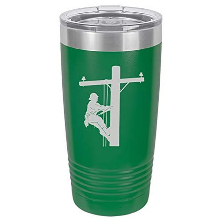 

Tumbler Stainless Steel Vacuum Insulated Travel Mug Lineman Electric Pole Climber (Green 20 oz)