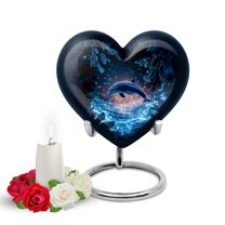 Yatskia Blue Dolphin Urns for Human Ashes Adult Female, Mini Decorative Urns for Human Ash, Little Cremation Burial Urn for Ashes Adult Male, (Heart Pack of 1, 3 Inch)
